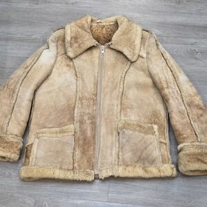 Vintage Sheepskin Shearling Leather Suede Coat Sz 44 Rancher Marlboro Man Unisex